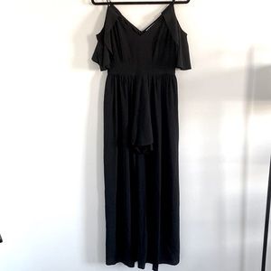 Unique Black Maxi Dress With Shorts and Off The Shoulder Sleeves